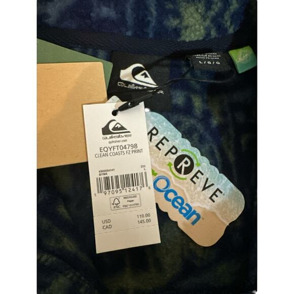 Quiksilver Men's Outdoor Clean Coast Zip Up Fleece Jacket Size L Blue Green NWT - Picture 9 of 10